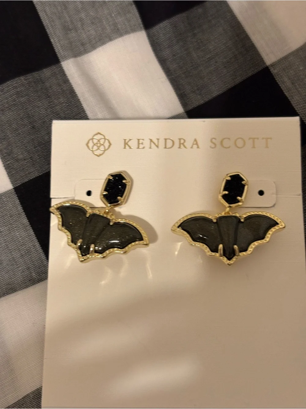 Kendra Scott Black and Gold Bat Drop Earrings -